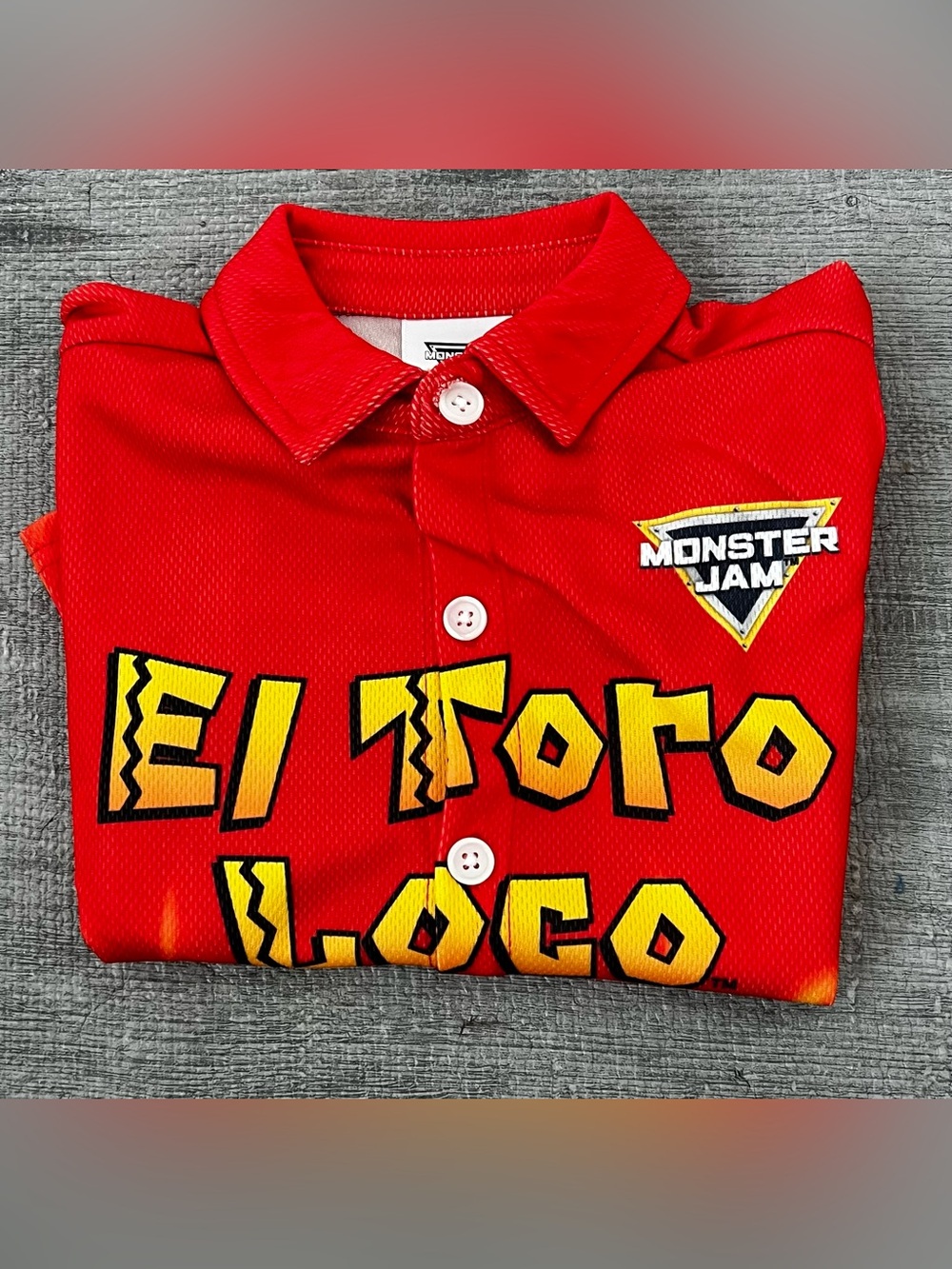 Monster Jam Boys 2T Red El Toro Loco Graphic Collared Button-Up Shirt